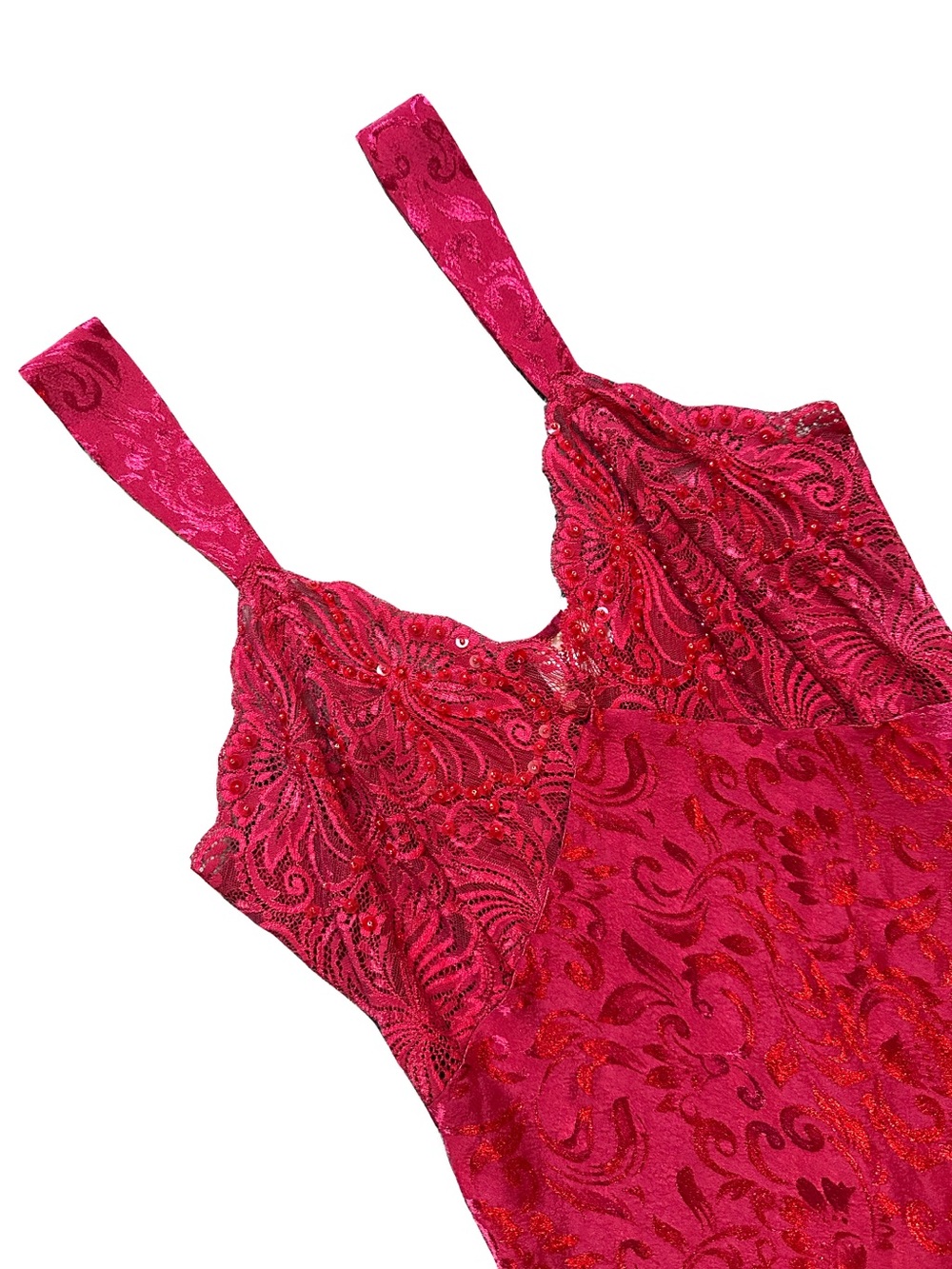 Vintage 90s Victoria’s Secret Gold Label Red Sequin Lace Slip Dress Size Large